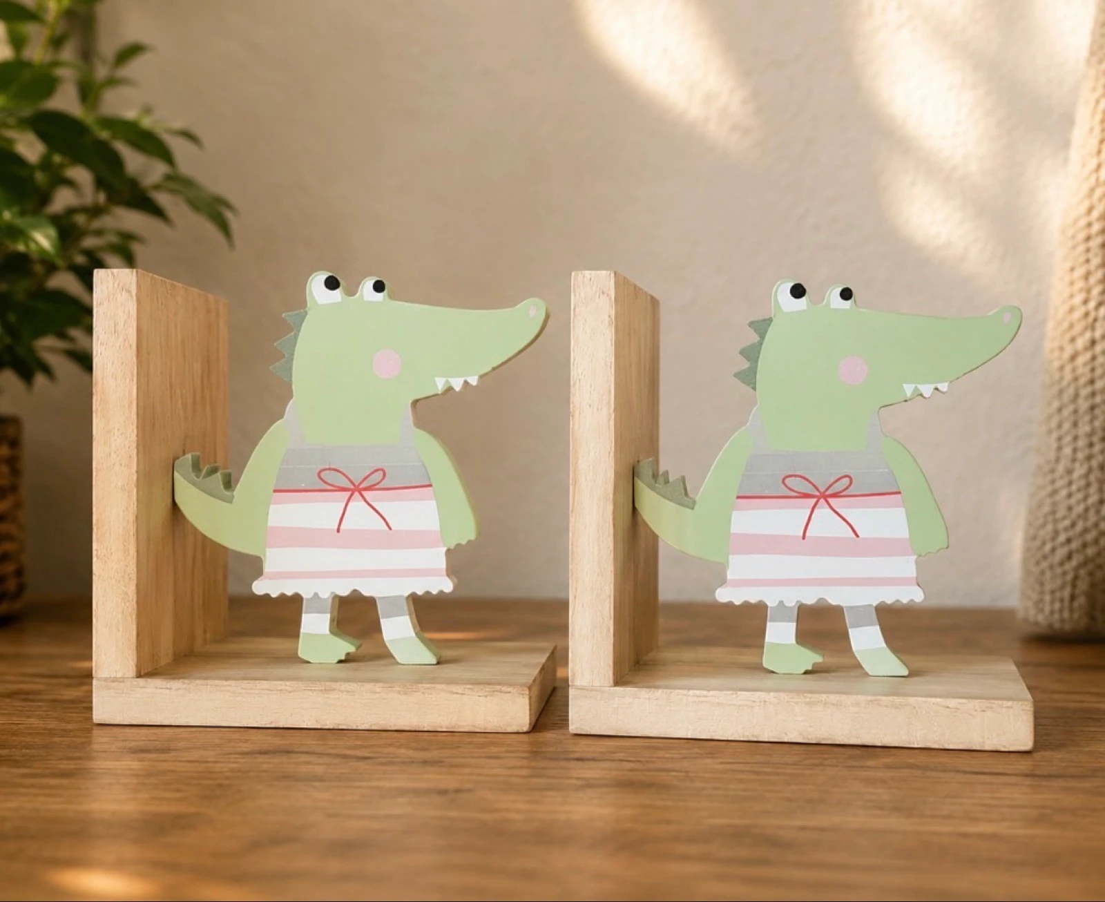 Sujetalibros infantil madera cocodrilo (Pack de 2)